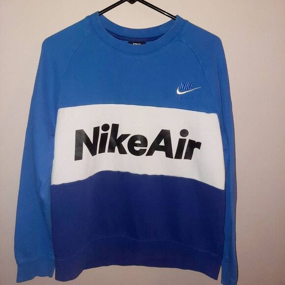 Nike Men's Air Splicing Colorblock Large Logo Fleece Round Neck Crew Sweatshirt - Picture 1 of 4